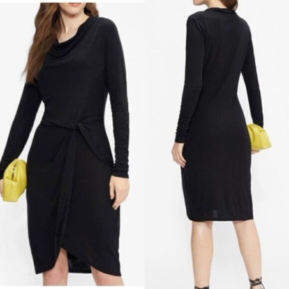 Ted Baker NWT Neyda Black Draped Long Sleeve Jersey Sheath Dress Size 3 (US 8) - Picture 1 of 8